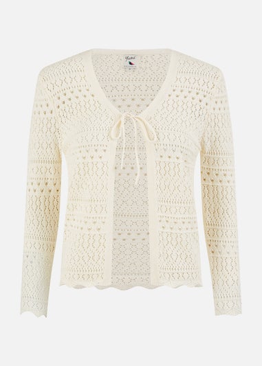 Yumi Ivory Crochet Tie Front Cardigan