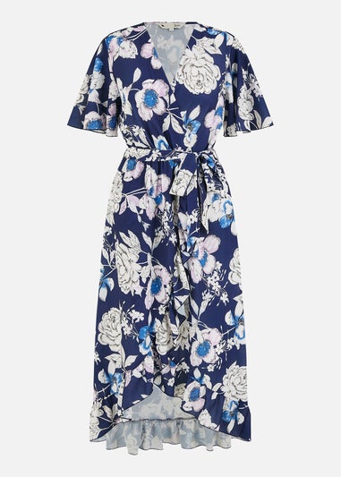 Yumi Navy Floral Midi Wrap Dress