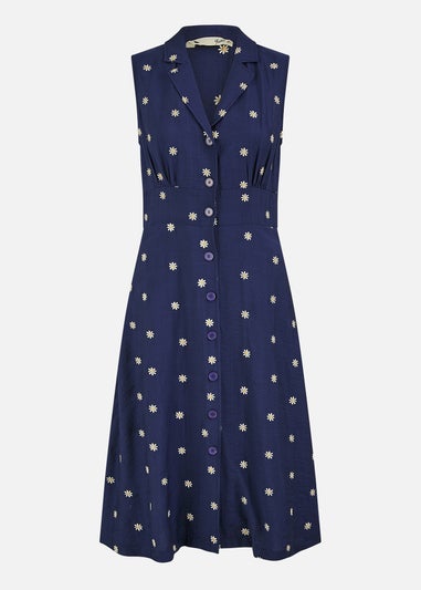 Yumi Navy Daisy Print Sleeveless Shirt Dress