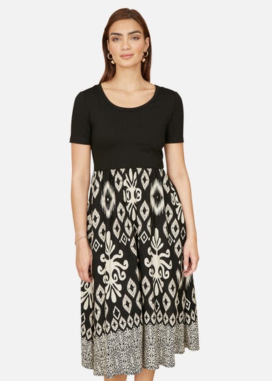 Yumi Black Jersey Stretch Top & Ikat Skirt Midi Dress