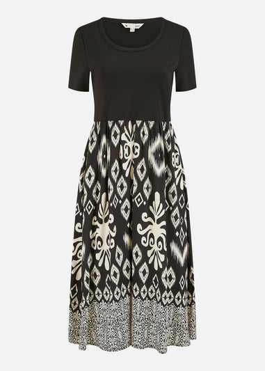 Yumi Black Jersey Stretch Top & Ikat Skirt Midi Dress