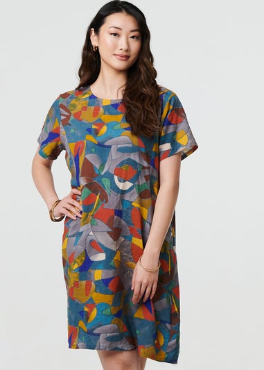 Izabel London Silver Abstract Short Sleeve Short Shift Dress