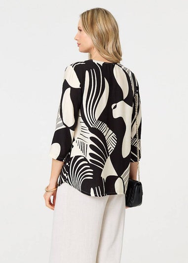 Izabel London Black Abstract Button Detail Blouse