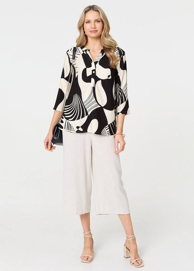 Izabel London Black Abstract Button Detail Blouse