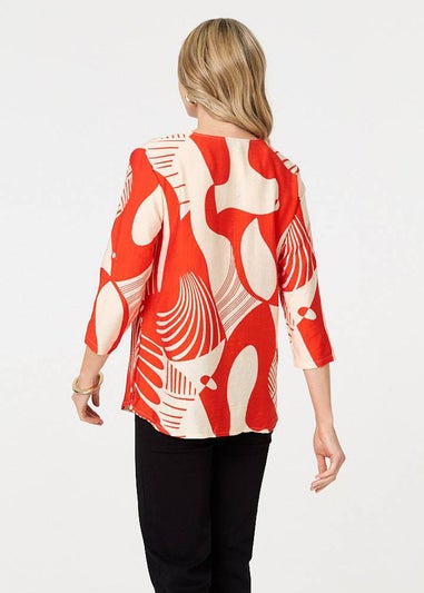 Izabel London Red Abstract Button Detail Blouse