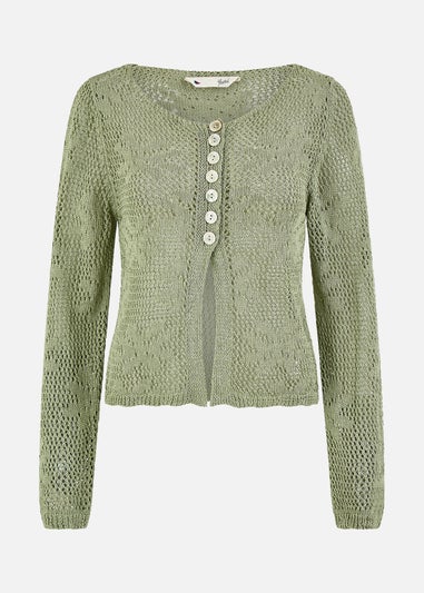 Yumi Green Flower Crochet Button Up Cardigan