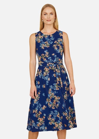 Yumi Navy Floral Skater Sleeveless Dress