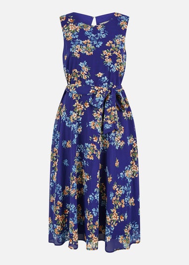 Yumi Navy Floral Skater Sleeveless Dress