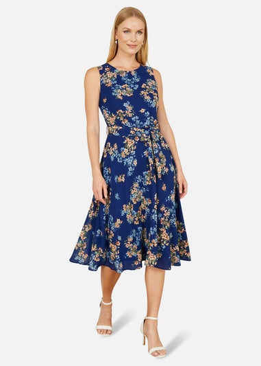 Yumi Navy Floral Skater Sleeveless Dress