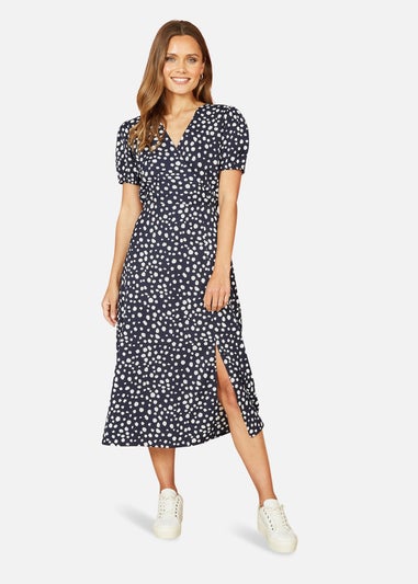 Yumi Navy Spot Midi Tea Dress