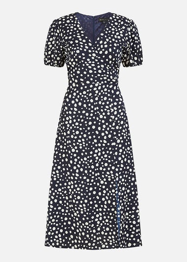 Yumi Navy Spot Midi Tea Dress