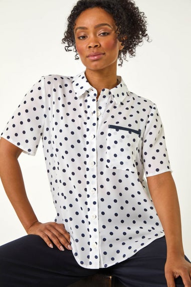 Roman Navy Petite Spot Print Buttoned Shirt