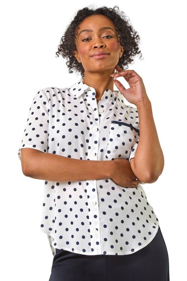 Roman Navy Petite Spot Print Buttoned Shirt