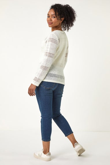 Roman White Petite Open Knit Jumper