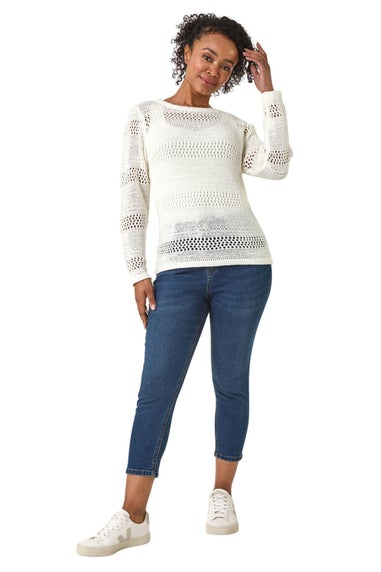 Roman White Petite Open Knit Jumper