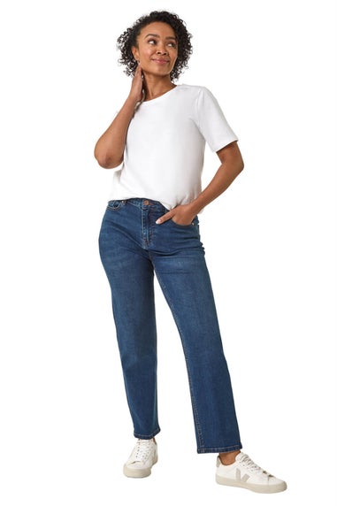 Roman Indigo Petite Stretch Straight Leg Trousers