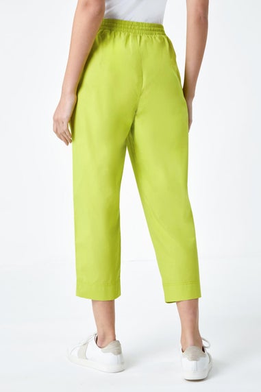 Roman Lime Cotton Elastic Waist Cropped Cargo Trousers