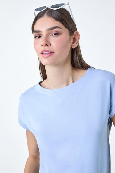 Roman Light Blue Plain Stretch Cotton Jersey T-Shirt