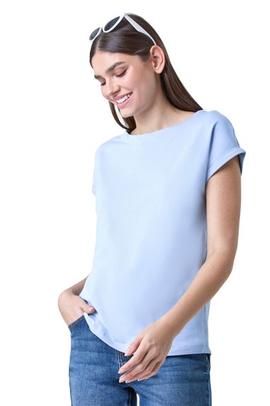 Roman Light Blue Plain Stretch Cotton Jersey T-Shirt