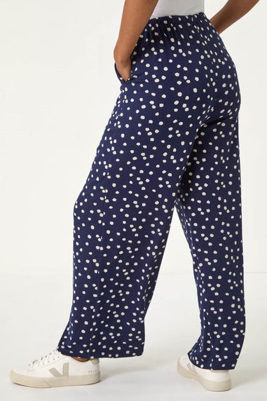 Roman Navy Petite Spot Print Wide Leg Stretch Trouser