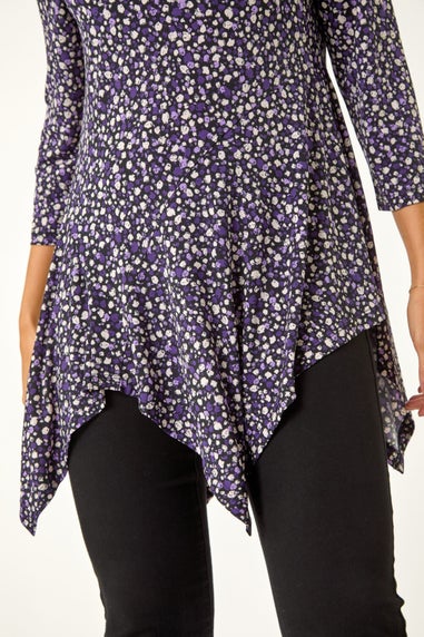 Roman Purple Spot Print Asymmetric Stretch Tunic