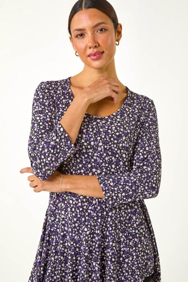 Roman Purple Spot Print Asymmetric Stretch Tunic