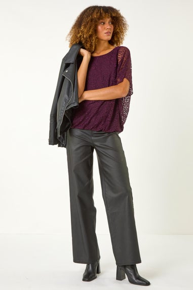 Roman Aubergine Animal Burnout Mesh Bubble Hem Top