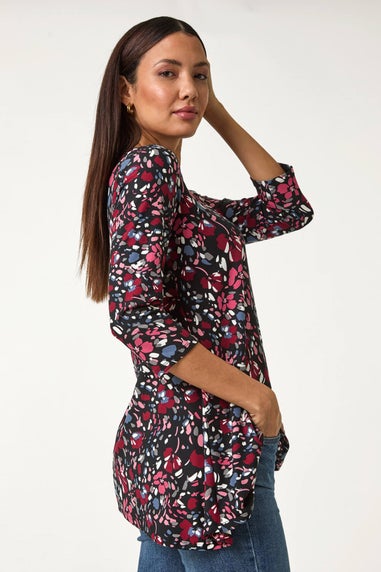 Roman Pink Floral Print Swing Stretch Tunic Top