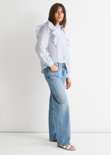 Gini London Stripe Frill Cotton Shirt