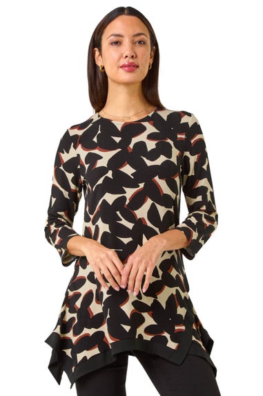 Roman Black Abstract Print Hanky Hem Tunic