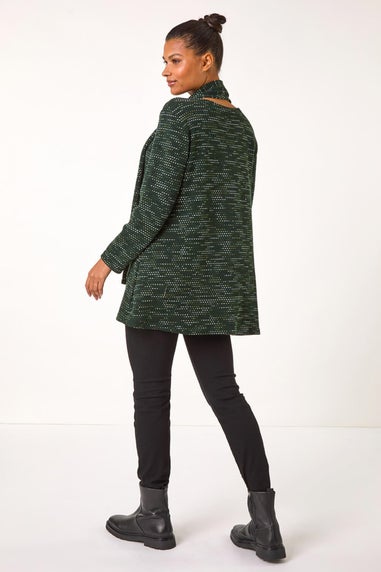 Roman Green Scarf Longline Stretch Tunic Top