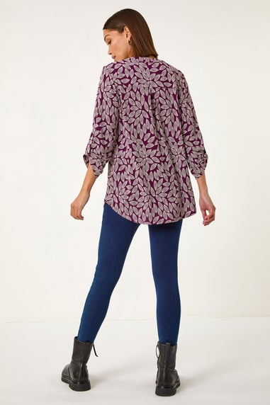 Roman Plum Leaf Print Pleated Shirt