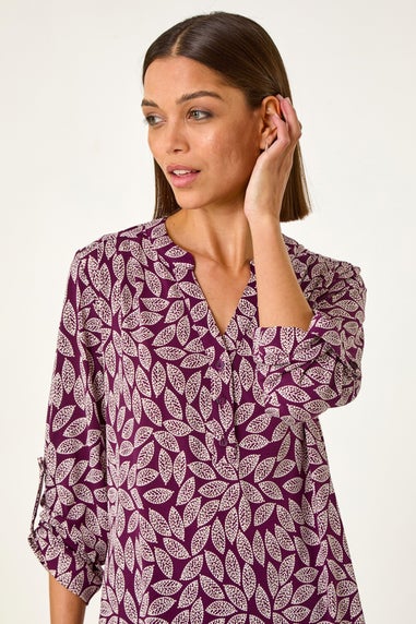 Roman Plum Leaf Print Pleated Shirt