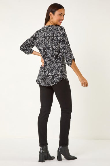 Roman Black Linear Leaf Print Shirt