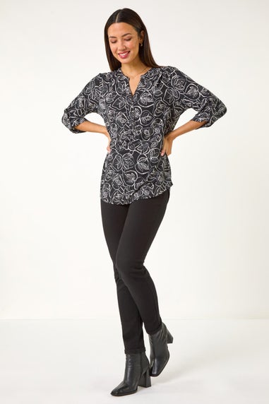 Roman Black Linear Leaf Print Shirt