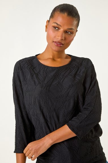 Roman Black Textured Batwing Sleeve Top