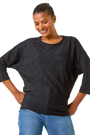 Roman Black Textured Batwing Sleeve Top