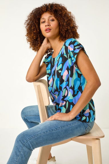 Roman Black Abstract Print Shell Top