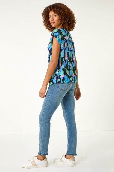Roman Black Abstract Print Shell Top