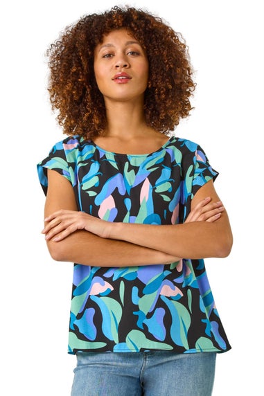 Roman Black Abstract Print Shell Top