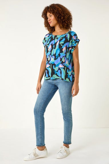 Roman Black Abstract Print Shell Top