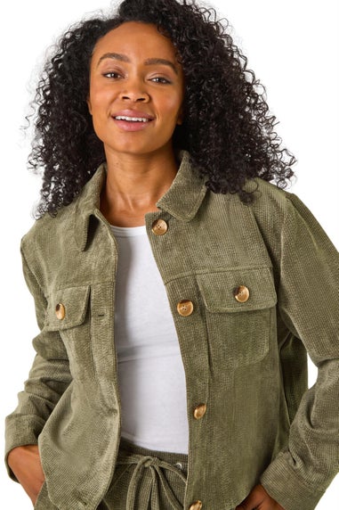 Roman Khaki Petite Corduroy Button Jacket