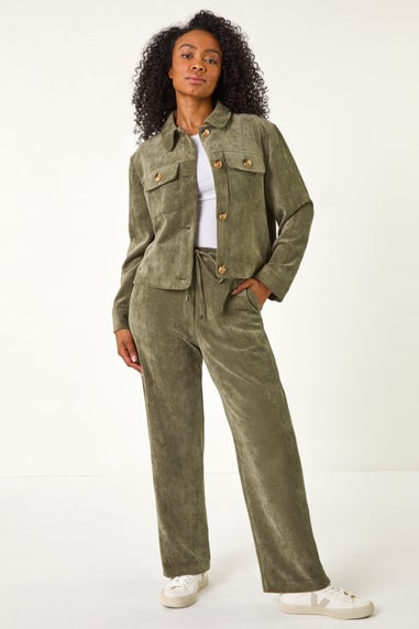 Roman Khaki Petite Corduroy Button Jacket