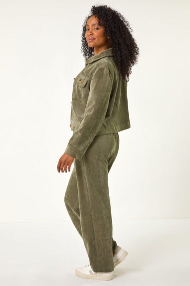 Roman Khaki Petite Corduroy Button Jacket