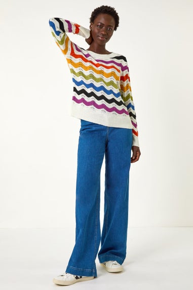 Roman Multi Striped Wave Knit Jumper