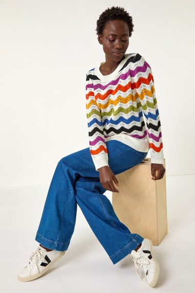 Roman Multi Striped Wave Knit Jumper
