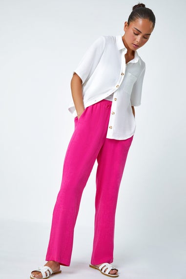 Roman Candy Pink Petite Linen Mix Trousers