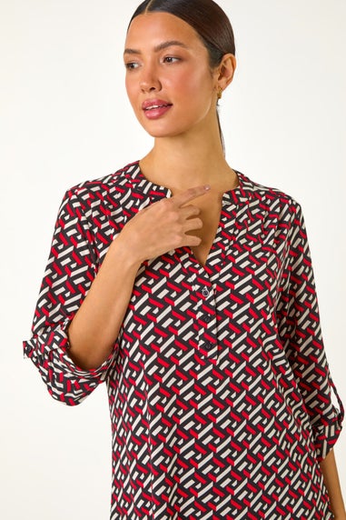Roman Red Geometric Print Shirt