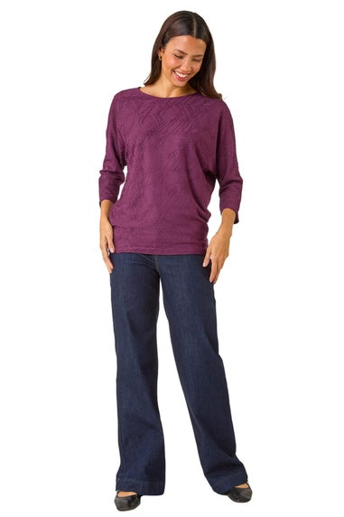 Roman Wine Textured Batwing Sleeve Top