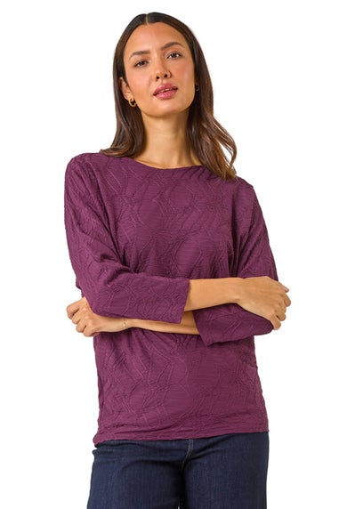 Roman Wine Textured Batwing Sleeve Top